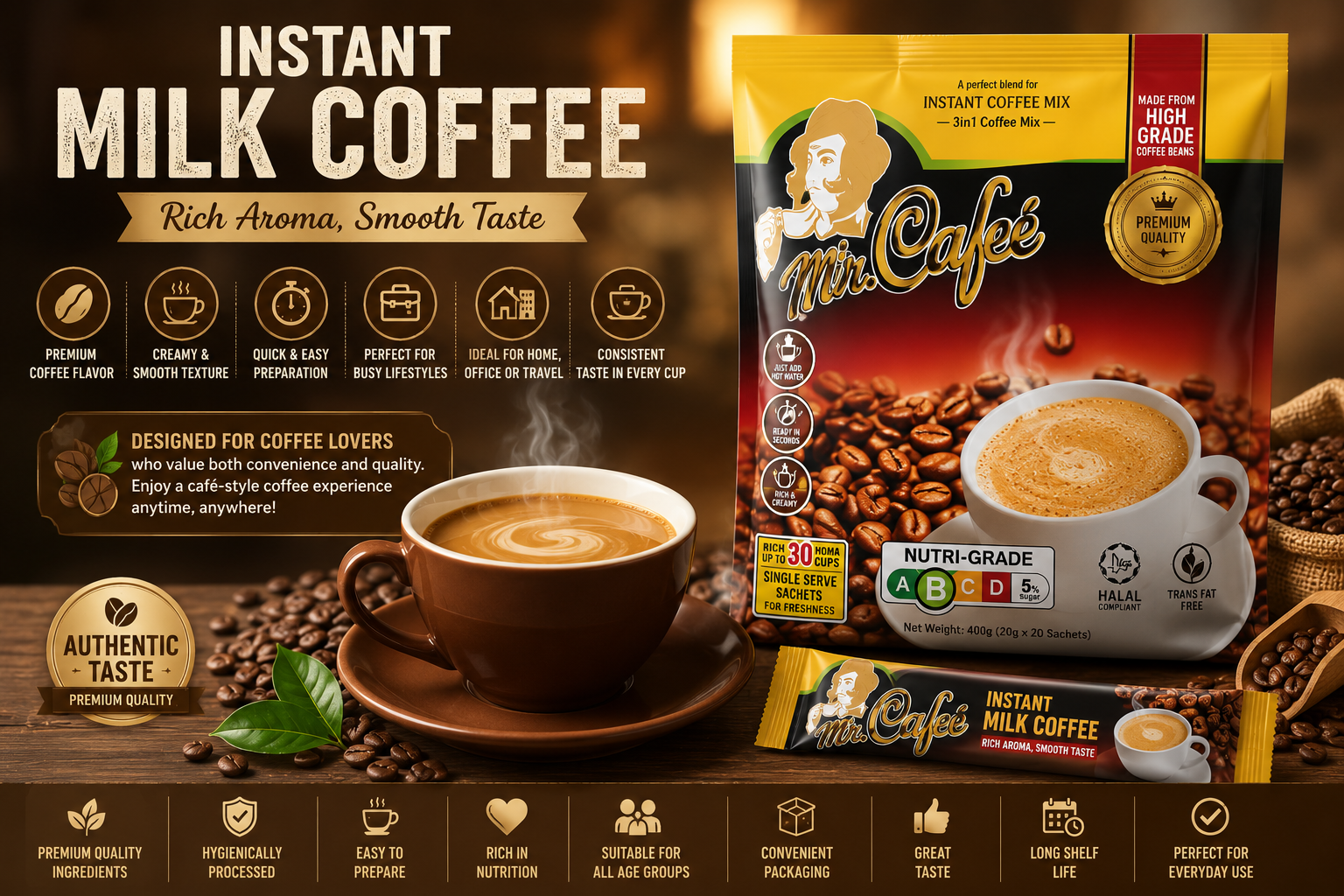 Instant Milk Coffee  Rich Aroma, Smooth Taste